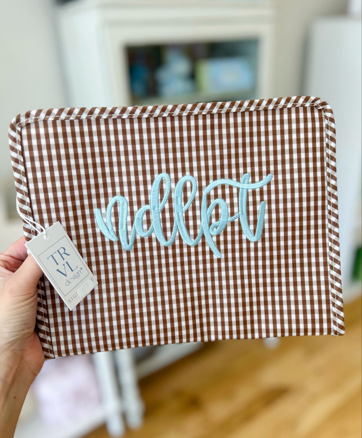 "NDLPT" Embroidered Large TRVL Roadie - Coco Gingham