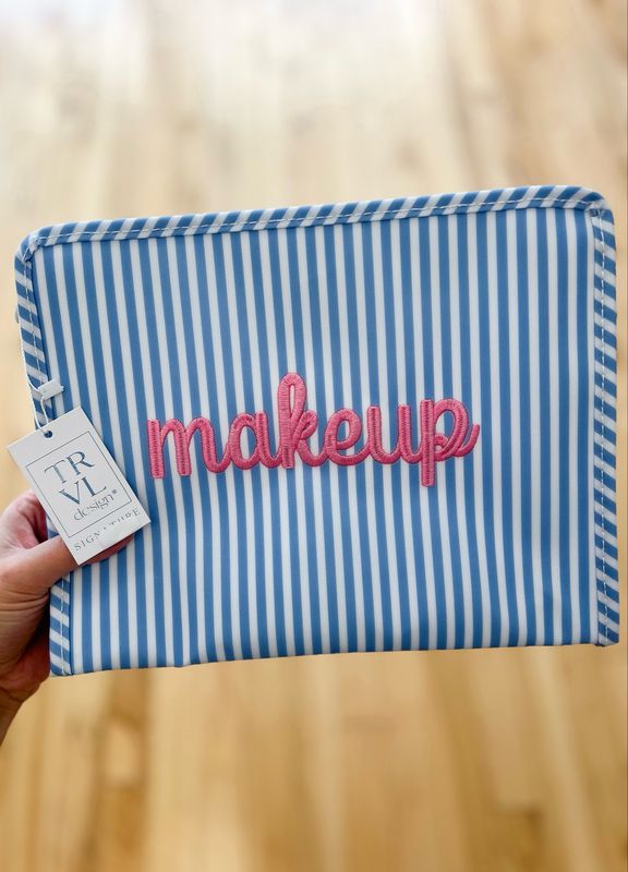 "makeup" Embroidered Large TRVL Roadie - Pimlico Chambray Stripe