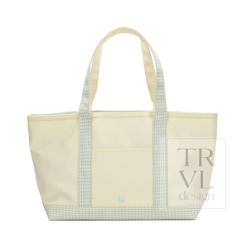 TRVL Medium Coated Canvas Tote - Grey Gingham