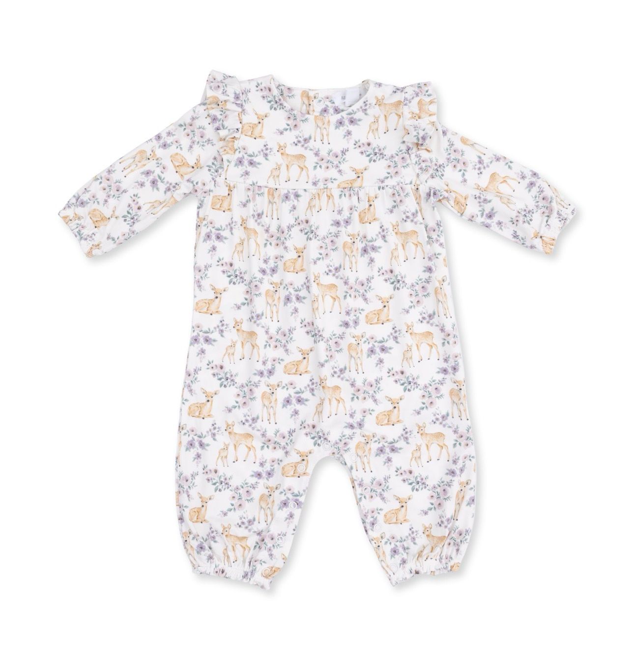 Floral Deer - Ruffle Sleeve Snap Romper