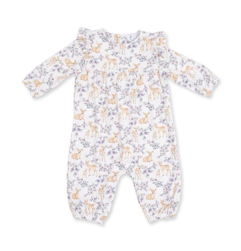 Floral Deer - Ruffle Sleeve Snap Romper