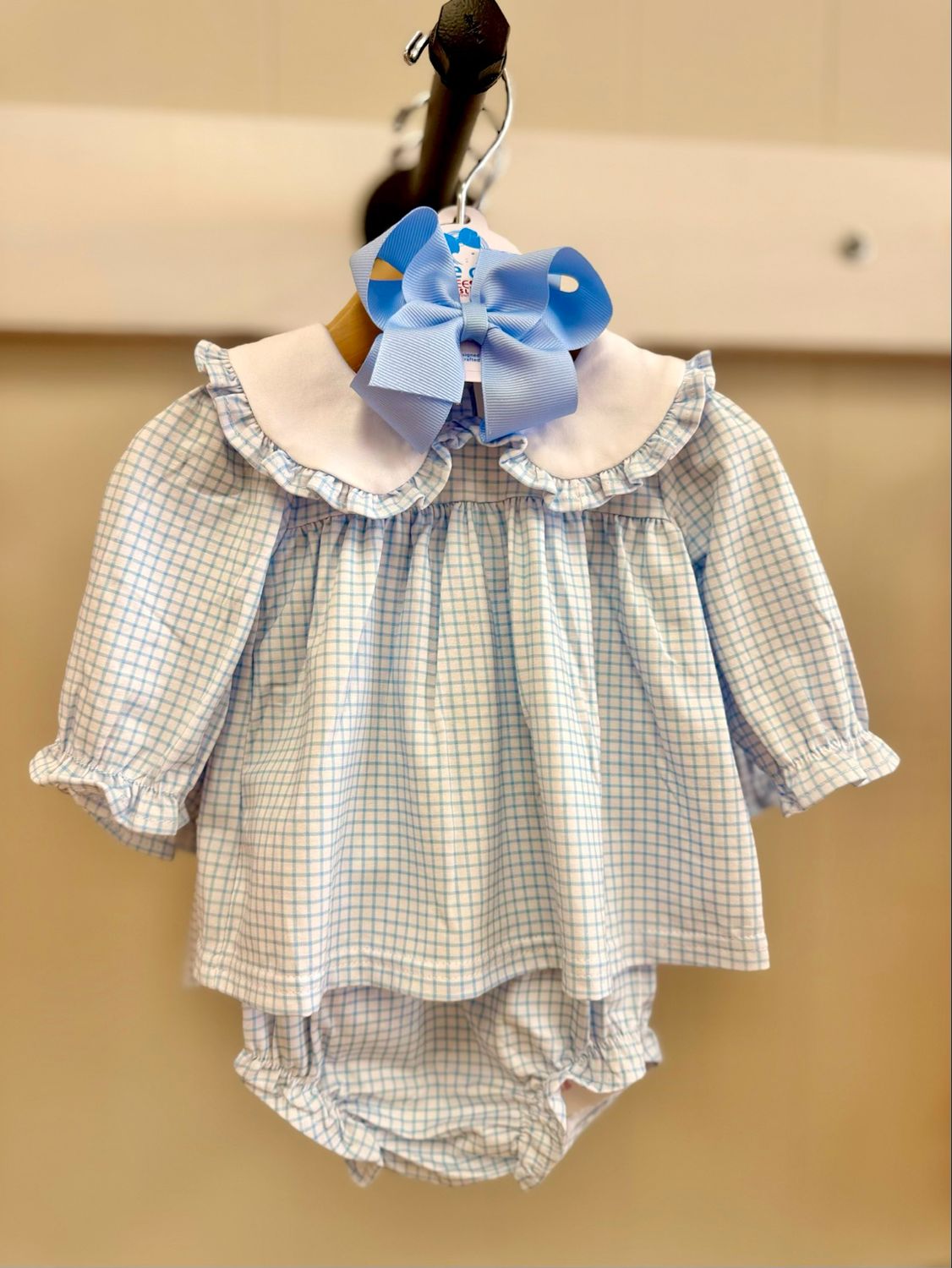 Catherine Diaper Set- Light Blue Windowpane