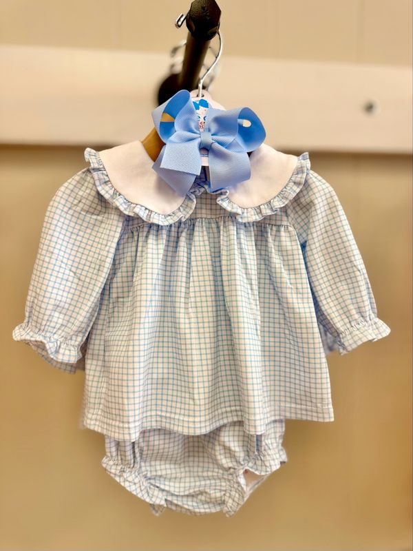 Catherine Diaper Set- Light Blue Windowpane