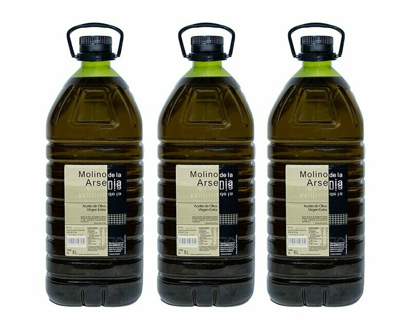 3 garrafas Aceite de Oliva Virgen Extra 5l Molino de la Arsenia.  Entrega en 6 o 7 días aproximadamente.
