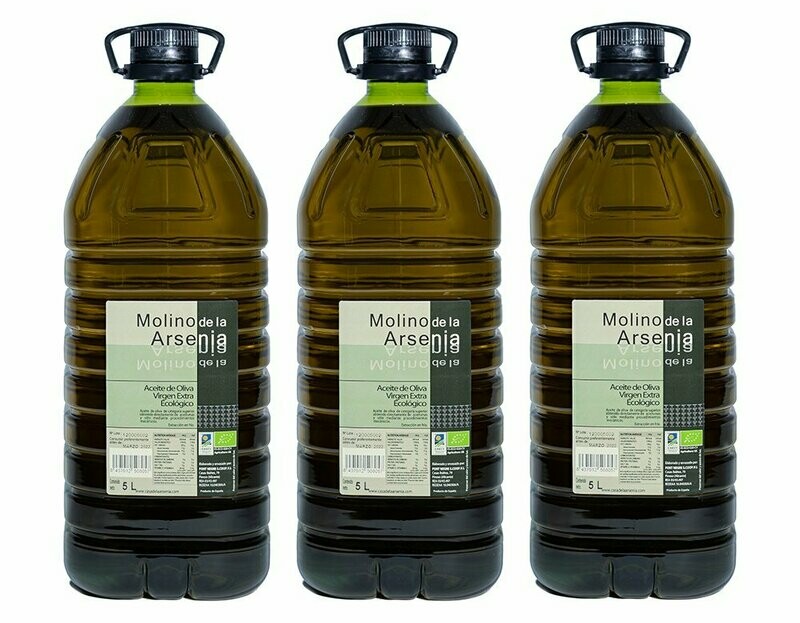 3 garrafas Aceite de Oliva Virgen Extra Ecológico 5l Molino de la Arsenia.  Entrega en 6 o 7 días aproximadamente