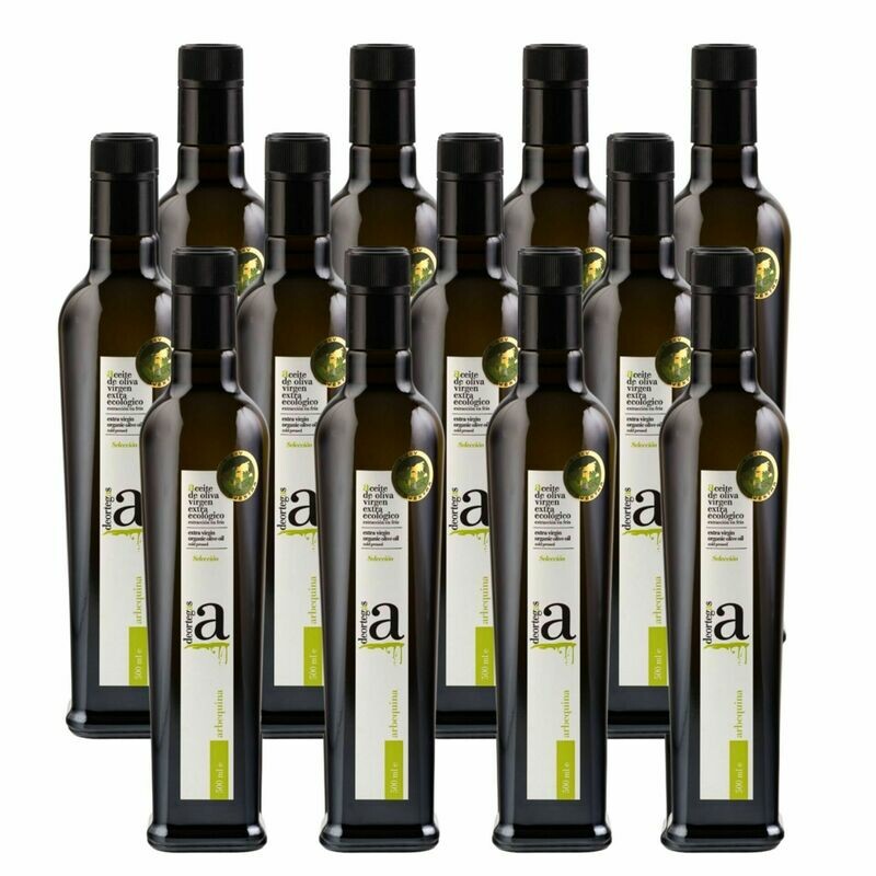 12 botellas 500ml Aceite de Oliva Virgen Extra Arbequina Ecológico Deortegas