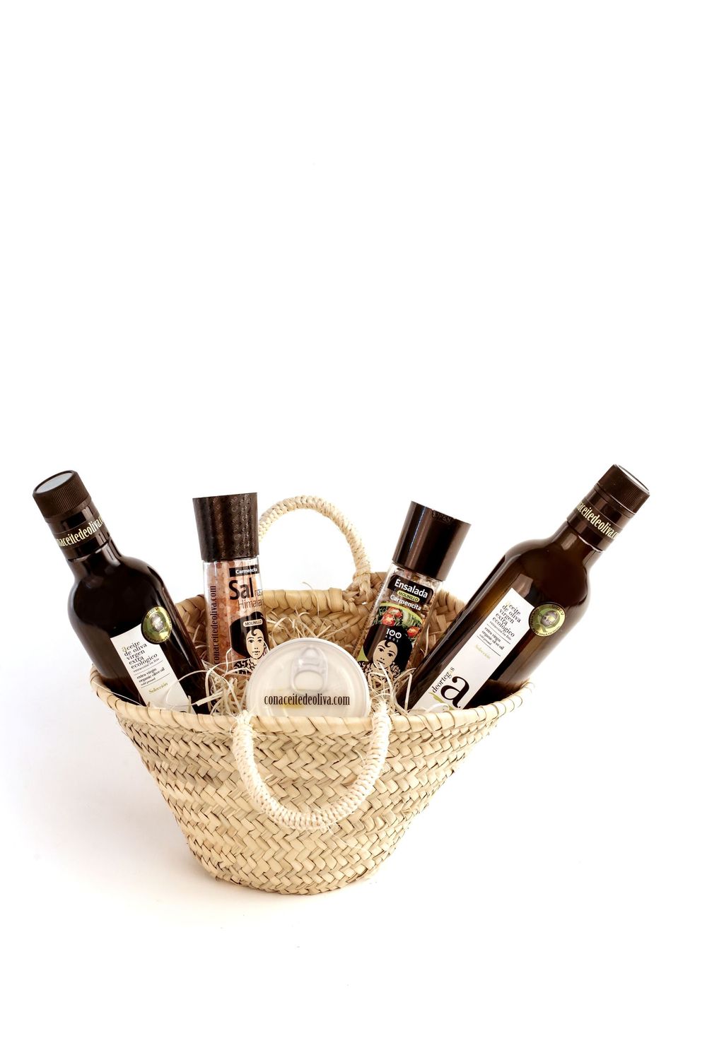 Cesta gourmet aceite de oliva virgen extra Deortegas + Carmencita