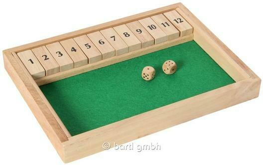 Klappbrettspiel mit Würfelfläche mit 12 Klappen Klappbrettspiel mit Würfelfläche mit 12 Klappen