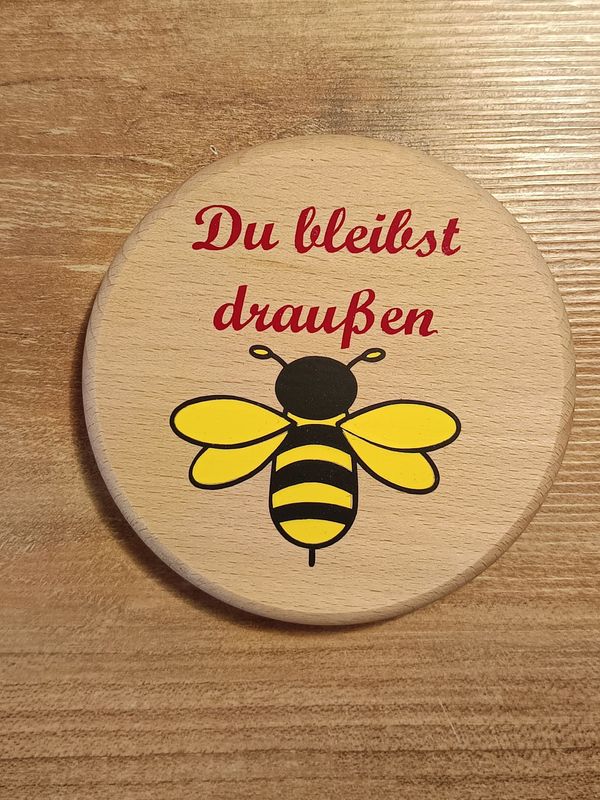 Getränkedeckel , Bierdeckel aus Buchenholz Biene muß draußen bleiben Getränkedeckel , Bierdeckel aus Buchenholz Biene muß draußen bleiben