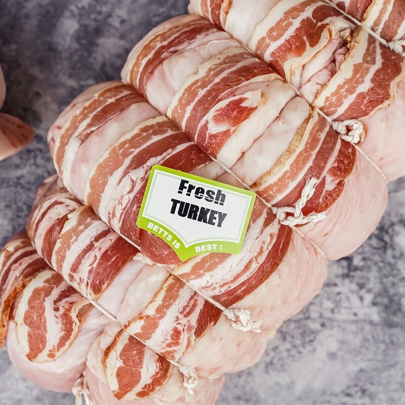 Our Famous Boneless Turkey Breast Wrapped in Streaky Bacon
