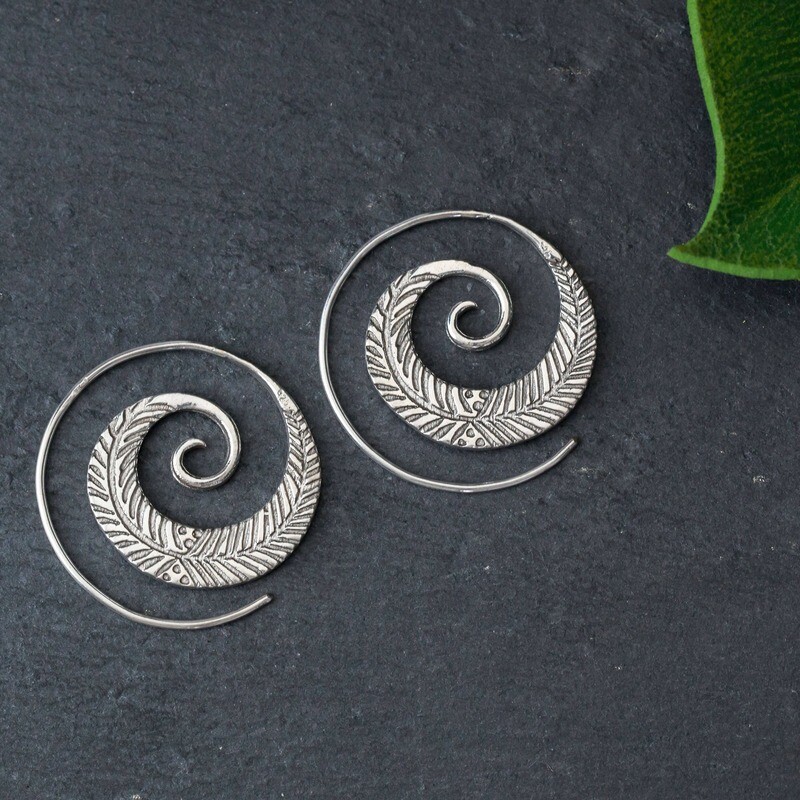 Spiral Feather Sterling Hoops