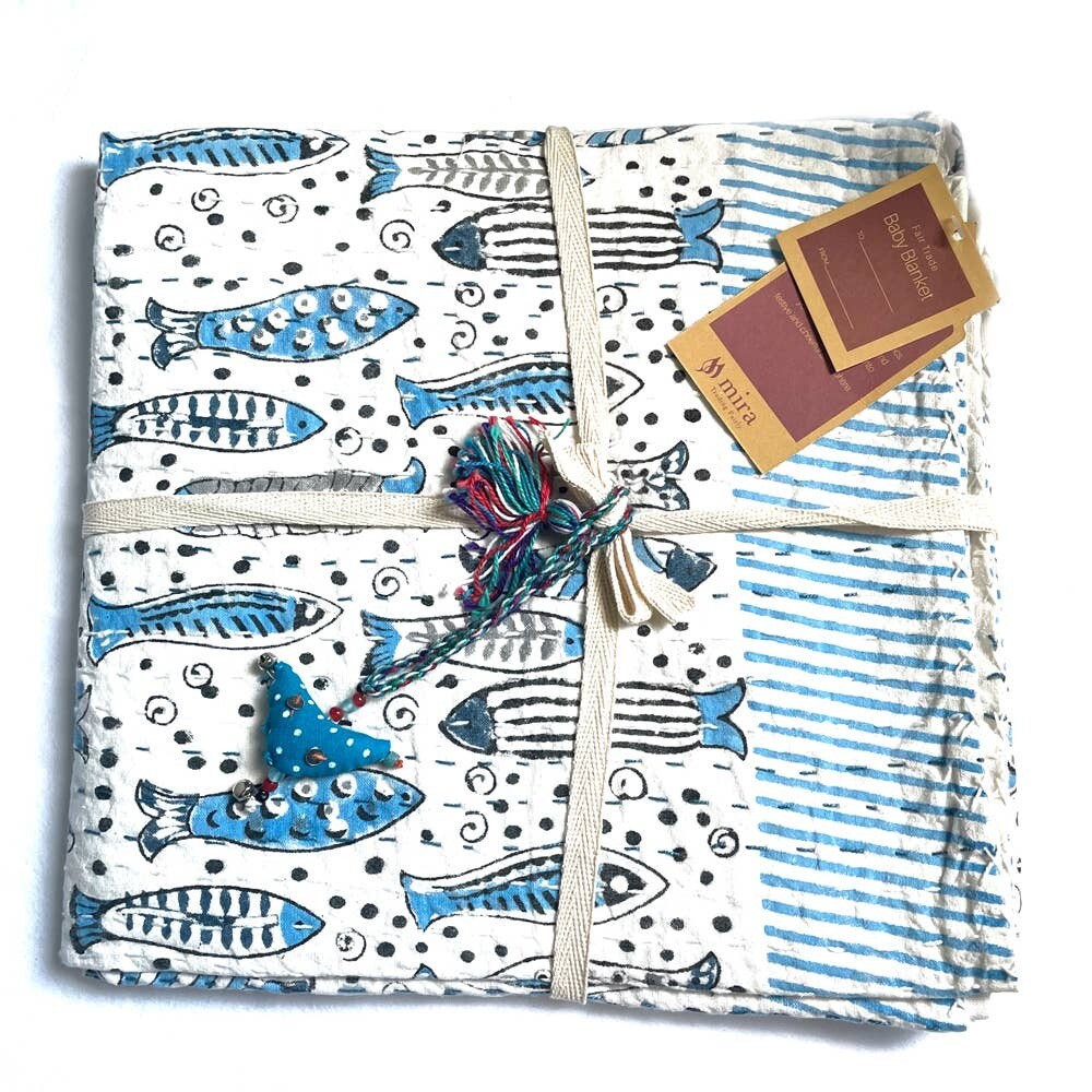 Fish Kantha Baby Blanket