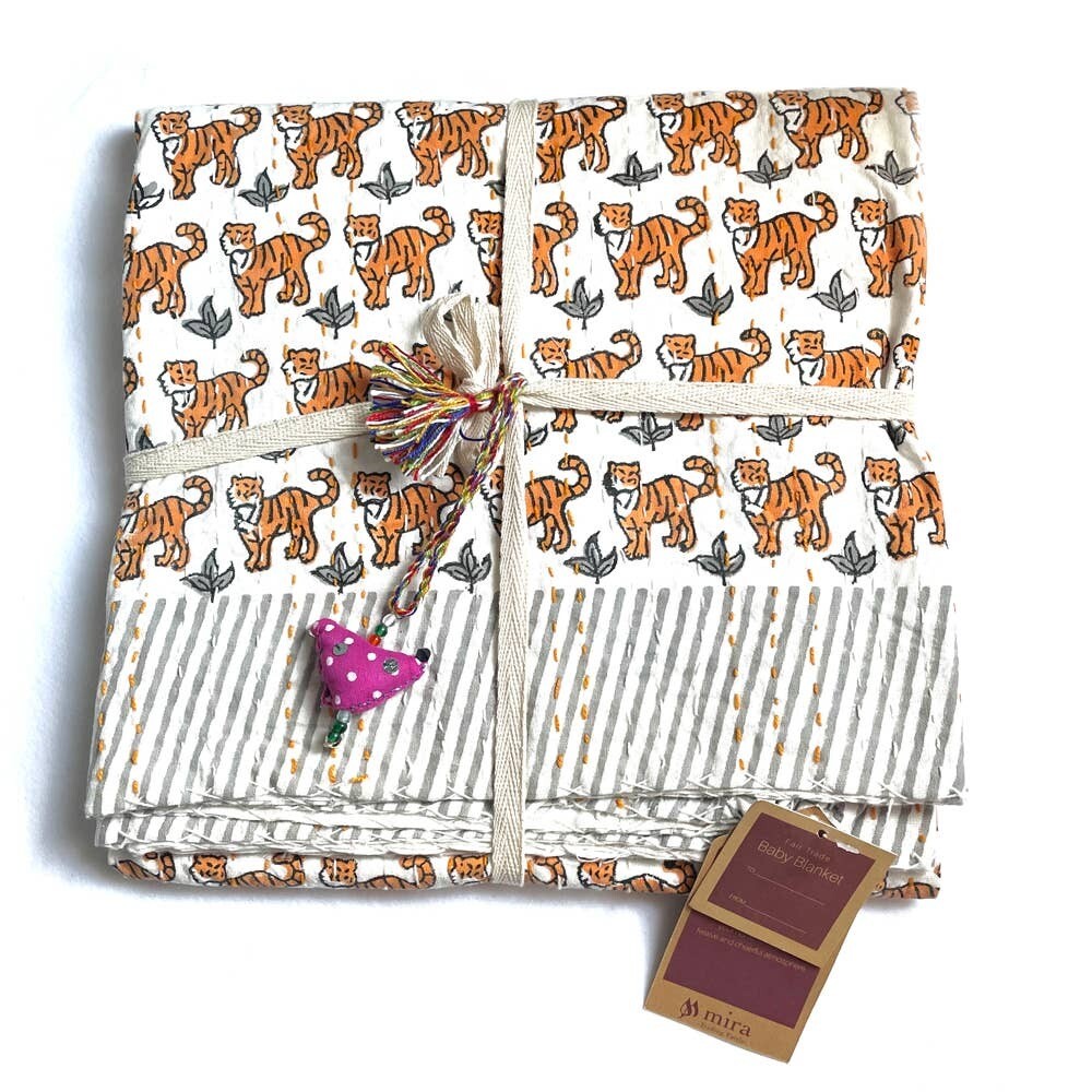 Tiger Kantha Baby Blanket
