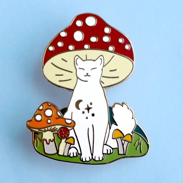 Mushroom Cat Pin