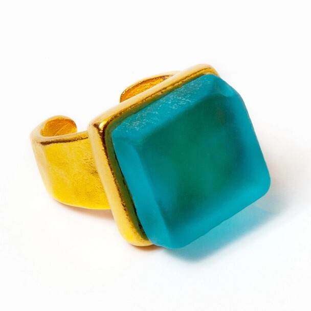 Aqua Upcycled Glass Ring