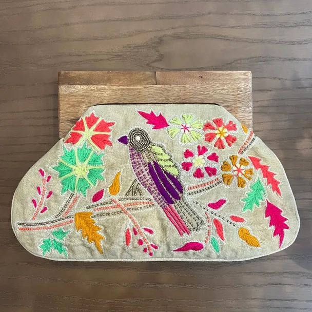 Wooden Handle Clutch Purse