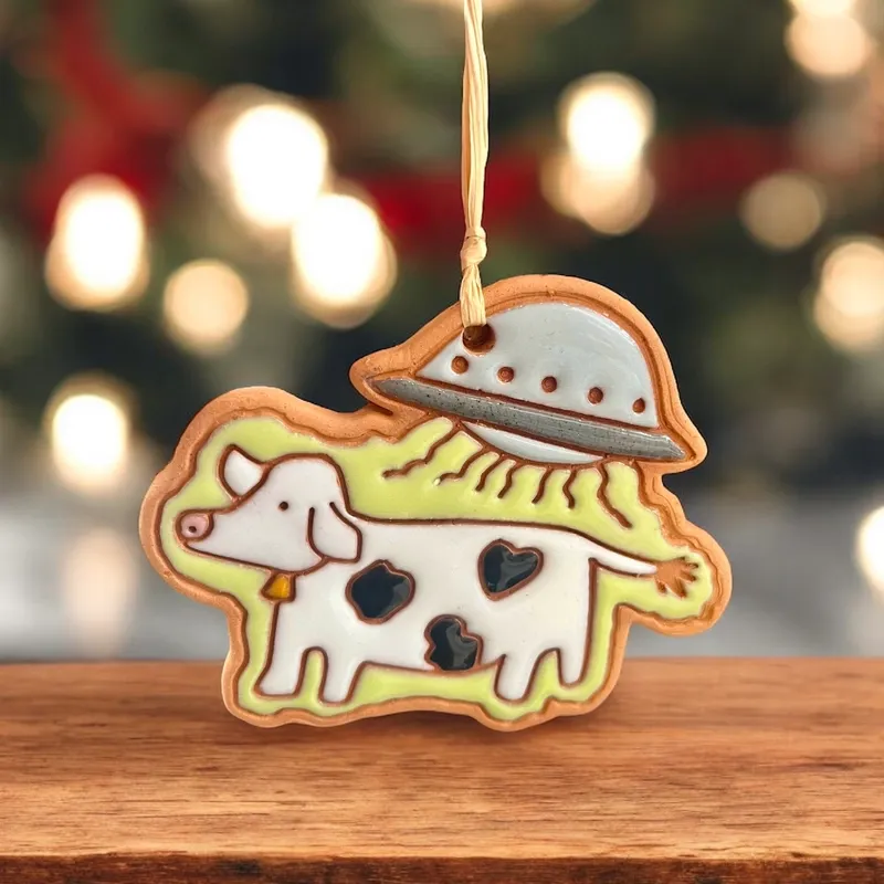 UFO Cow Clay Ornament
