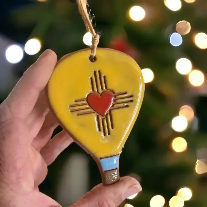 Zia Heart Balloon Clay Ornament