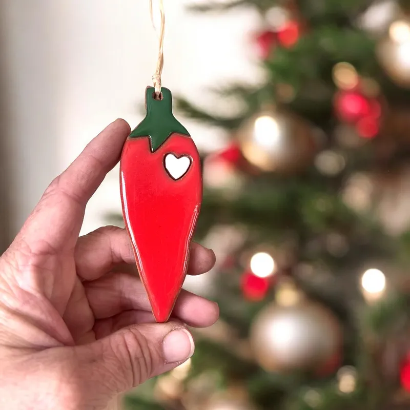 Red Chile Heart Clay Ornament