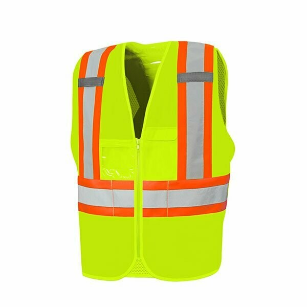 Solid Front/Mesh Back Traffic Vest, Colour: Lime Green
