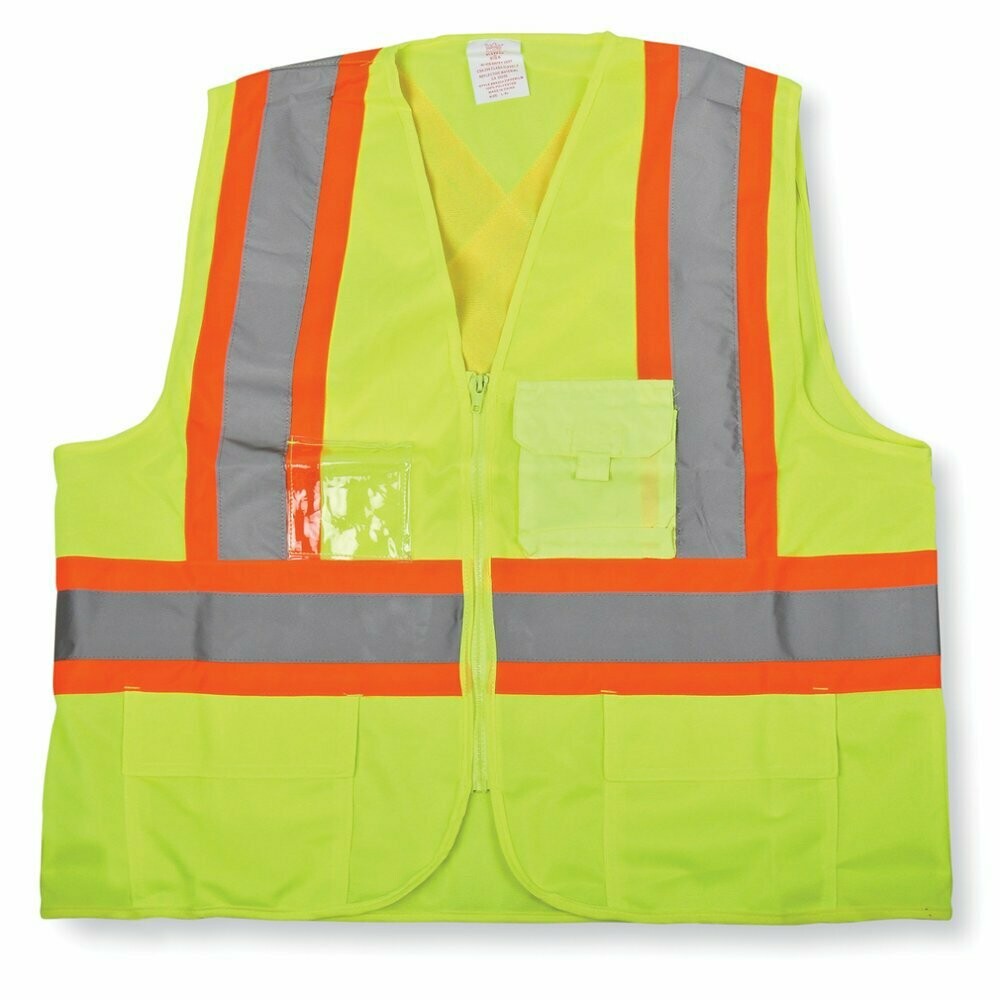 100% Polyester Zipper Safety Vest, Colour: Lime Green
