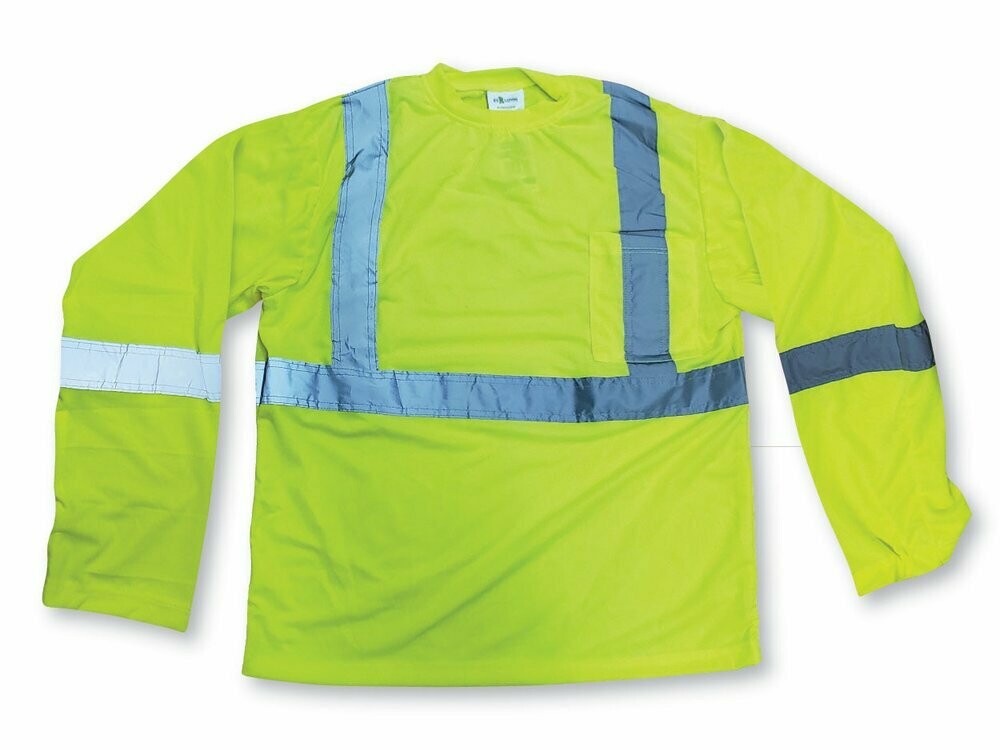 100% Soft Polyester Long Sleeve Traffic Safety T-Shirt, Colour: Lime Green