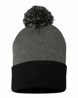 Sportsman Pom-Pom 12" Knit Beanie, Colour: Dark Heather Grey/Black