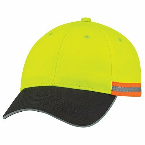 Polycotton/Polyester Reflective Cap, Colour: Black/Safety Green/Reflective Grey