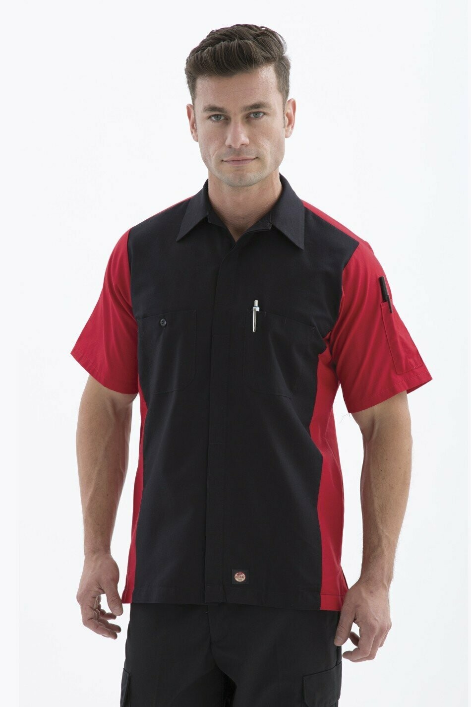 Red Kap Industrial Short Sleeve Woven Crew Shirt, Colour: Black/Red