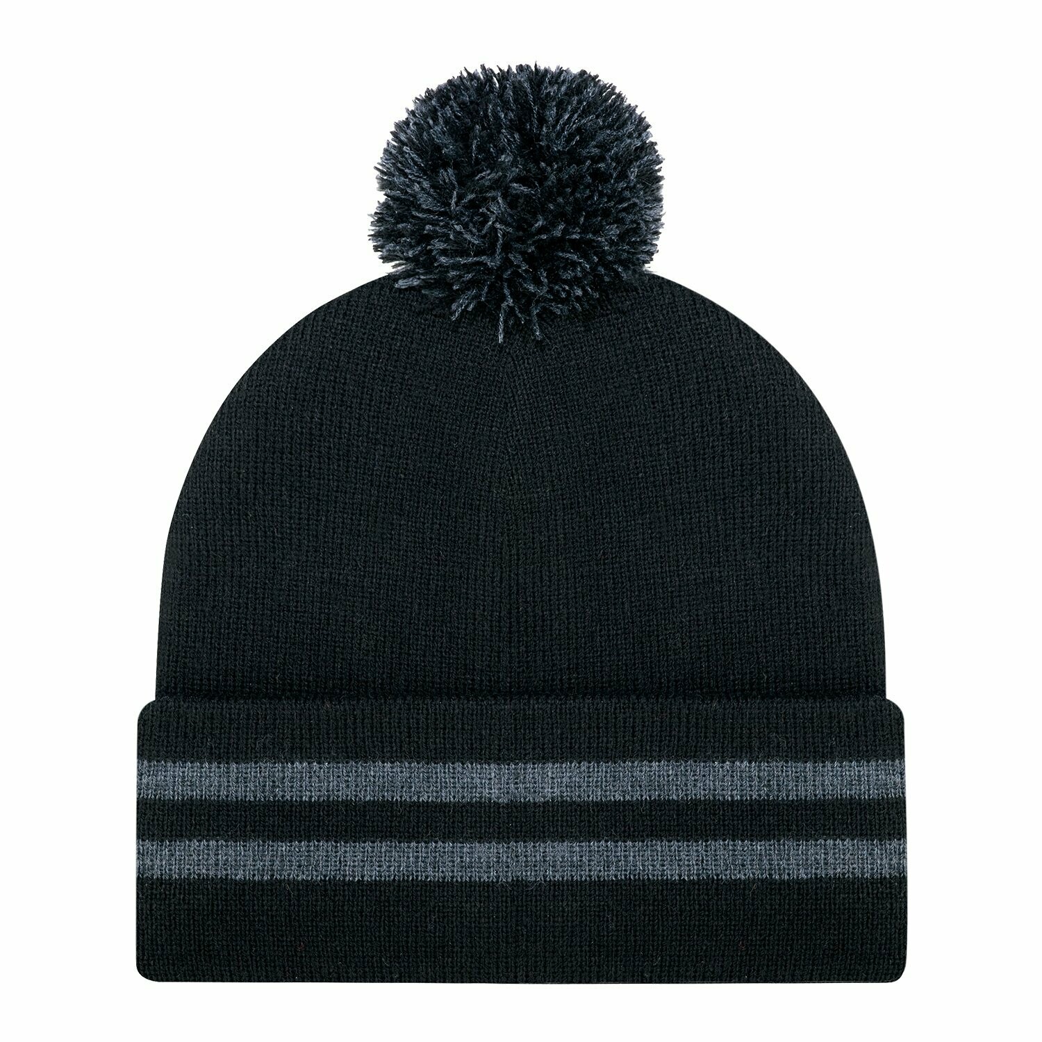 Acrylic Cuff Toque (Pom Pom 8cm), Colours: Black/Charcoal