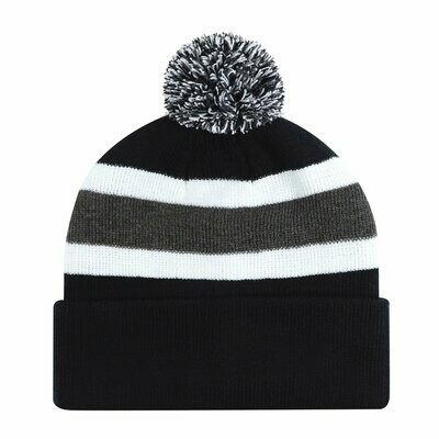 Acrylic Cuff Toque (Pom Pom 8cm), Colours: Black/Charcoal/White