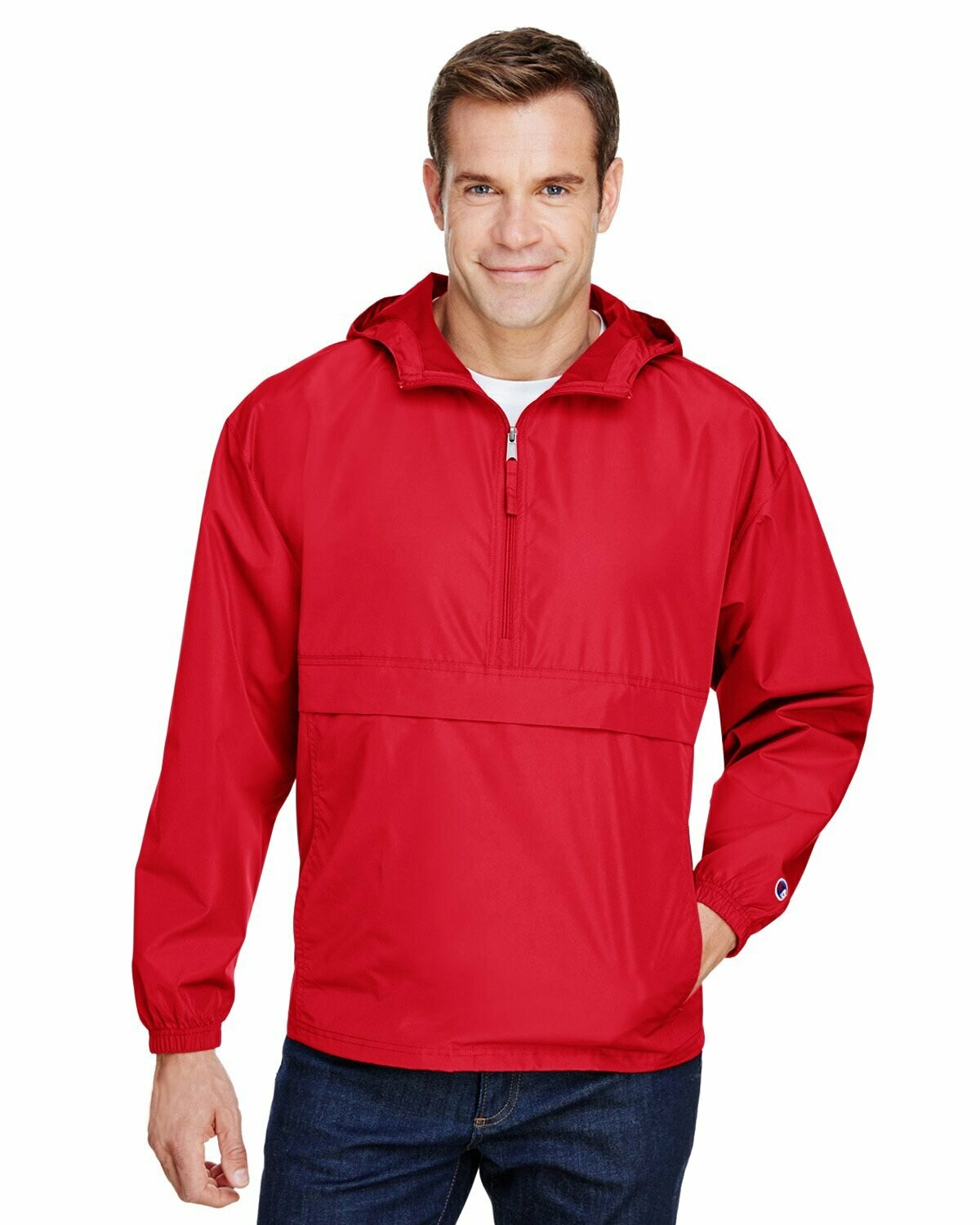 Adult Packable Anorak 1/4 Zip Jacket, Colours: Scarlet