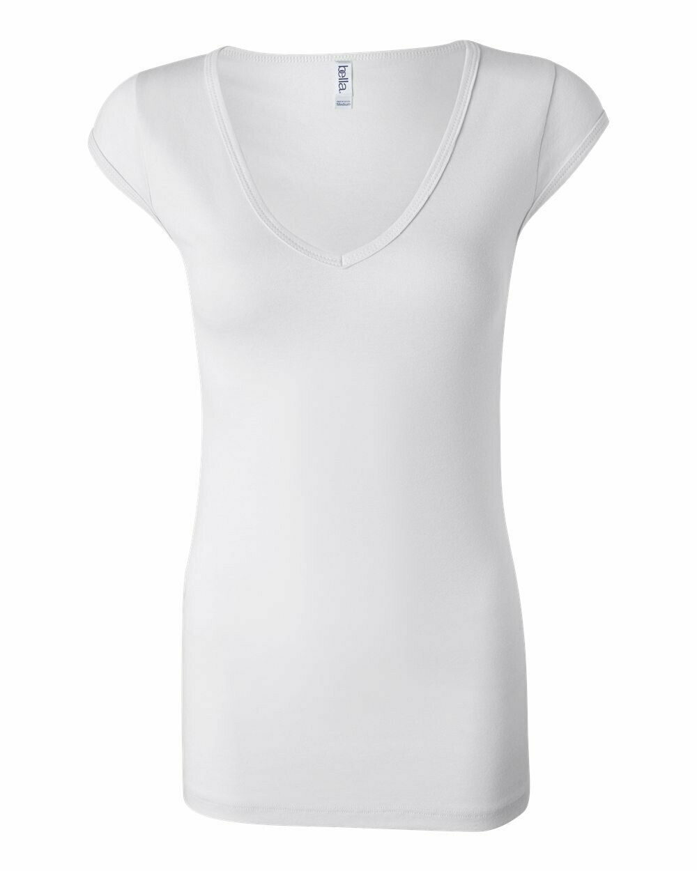 Women's Cap Sleeve Sheer Mini Rib V-neck Tee, Colours: White