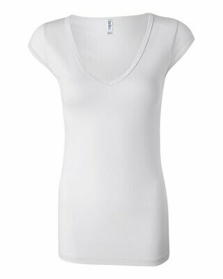 Women's Cap Sleeve Sheer Mini Rib V-neck Tee Women's Cap Sleeve Sheer Mini Rib V-neck Tee