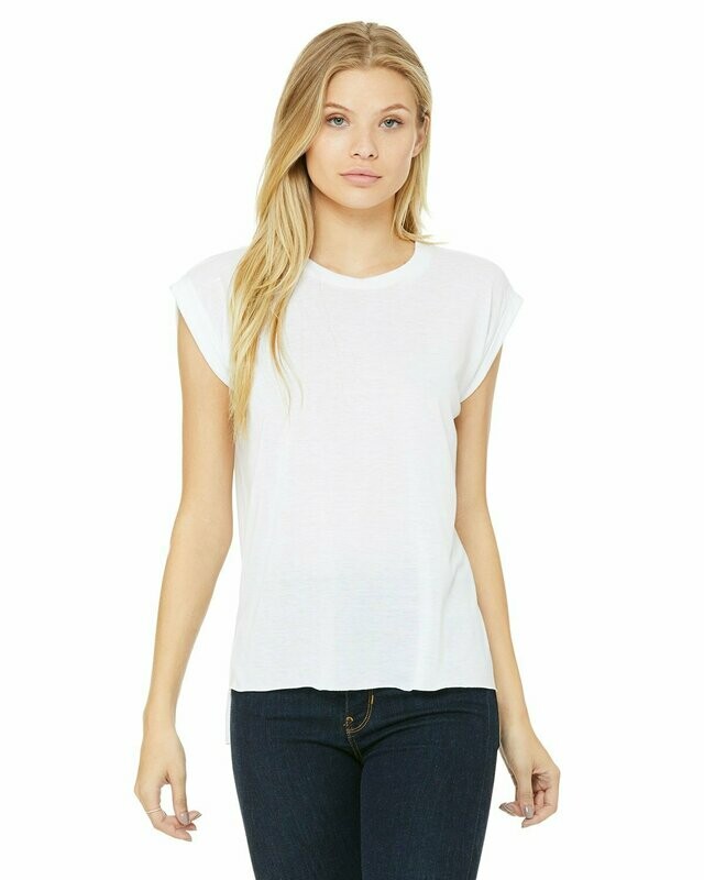 Ladies' Flowy Muscle T-Shirt with Rolled Cuff