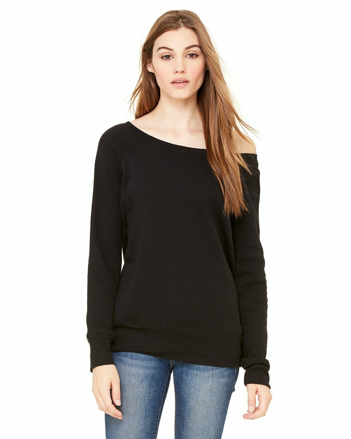 Ladies' Sponge Fleece Wide Neck Sweatshirt, Colours: Black