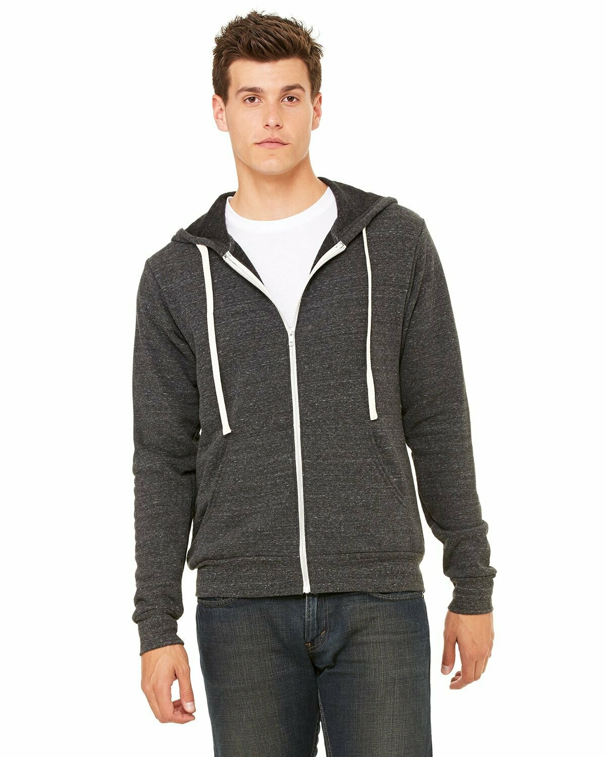Unisex Triblend Sponge Fleece Full-Zip Hoodie, Colours: Charcoal