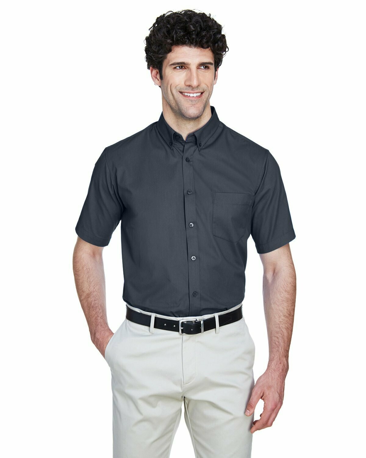 Men's Optimum Short-Sleeve Twill Shirt, Colours: Carbon
