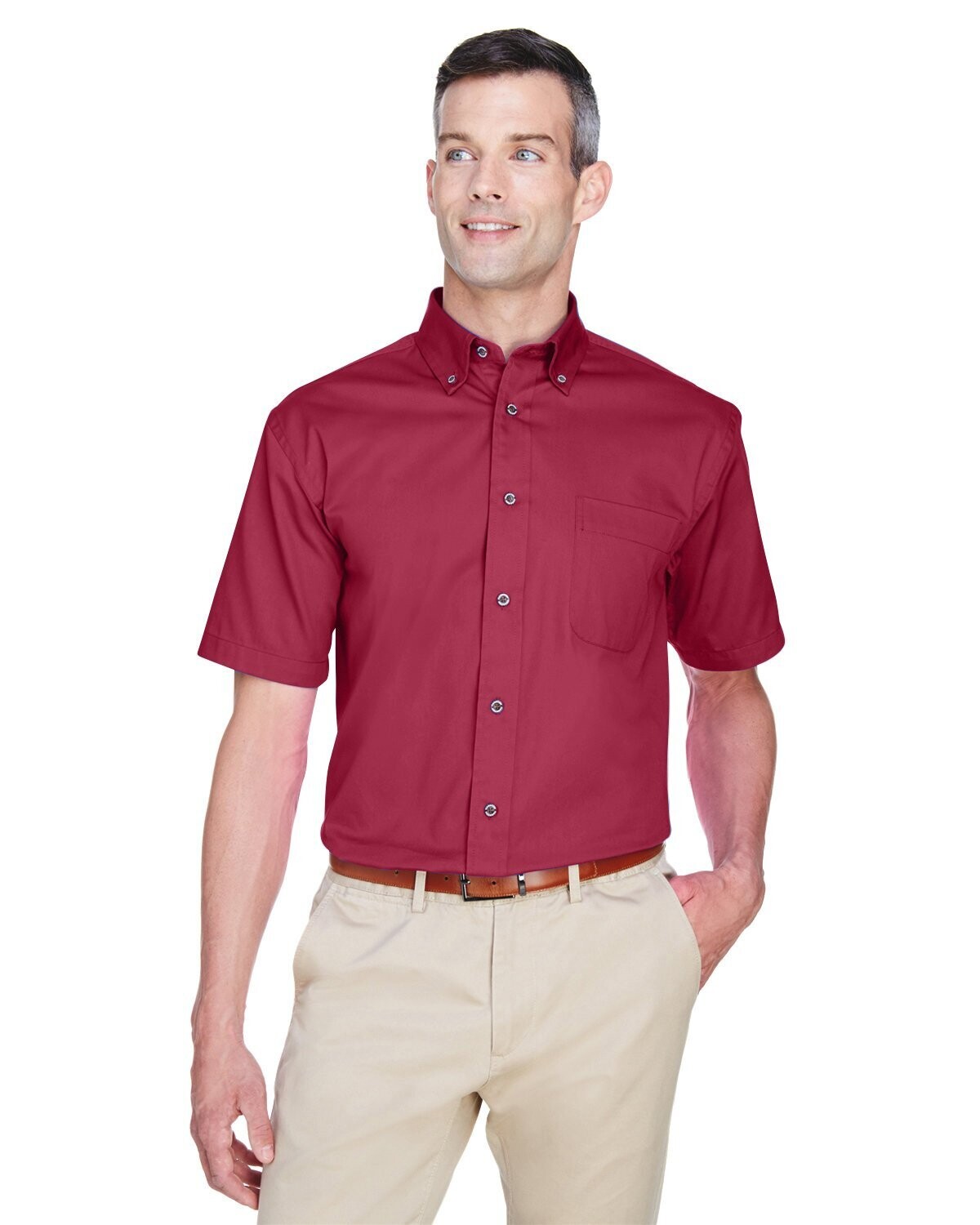 Harriton Men's Easy Blend™ Short-Sleeve Twill Shirt with Stain-Release, Colours: Wine