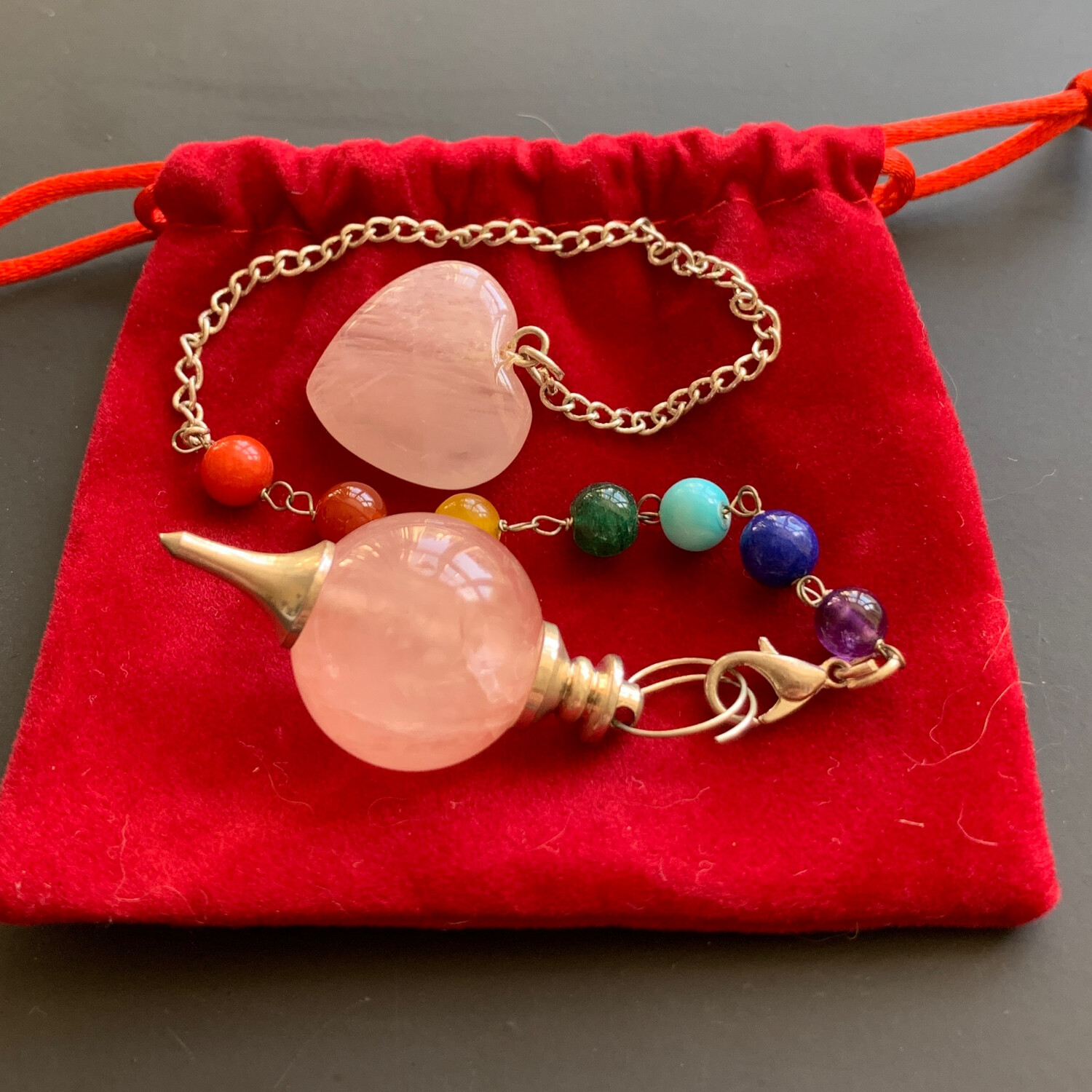 Rose Quartz Pendulum with Chakra Bracelet
