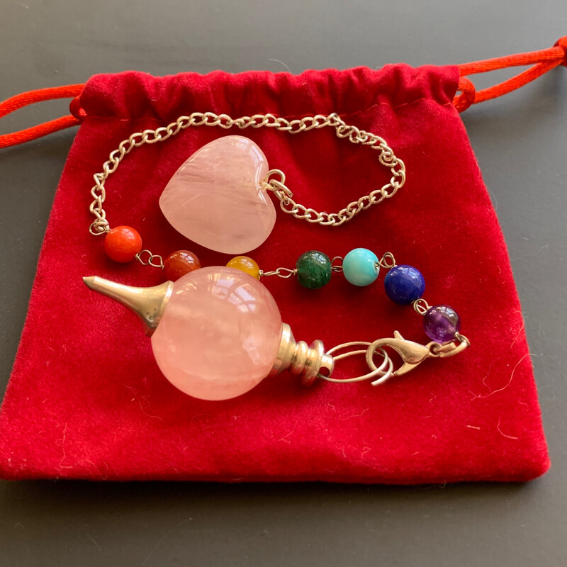 Rose Quartz Pendulum with Chakra Bracelet