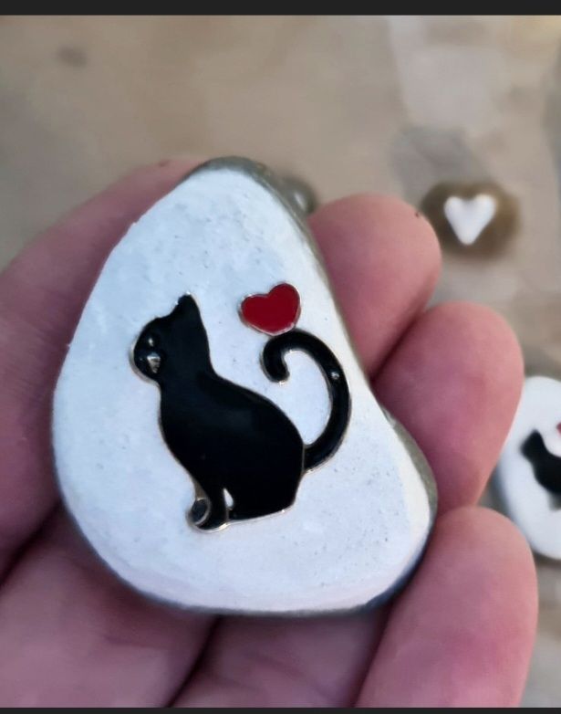 Magnet Stein, Glücksbringer mit Katze Magnet Stein, Glücksbringer mit Katze