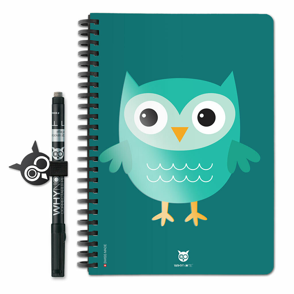 WHYNOTE BOOK - A5 - HIBOU CARTOON VERT