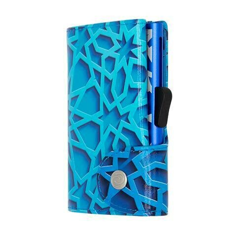 PORTE-CARTES RFID CUIR IMPRIMÉ TRIBE BLUE