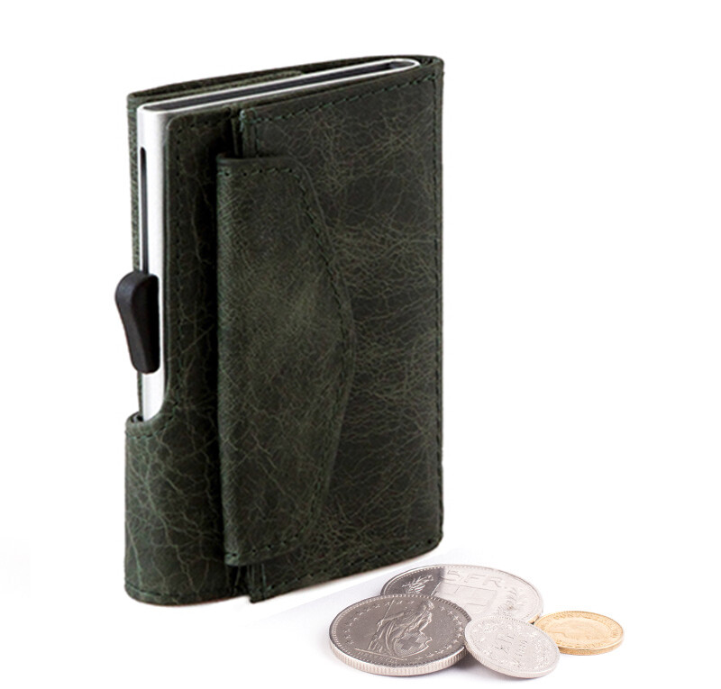 PORTE-MONNAIE ET CARTES RFID EN CUIR VINTAGE VERT