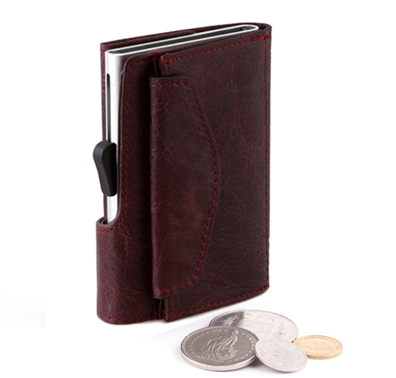PORTE-MONNAIE ET CARTES RFID EN CUIR VINTAGE BORDEAUX