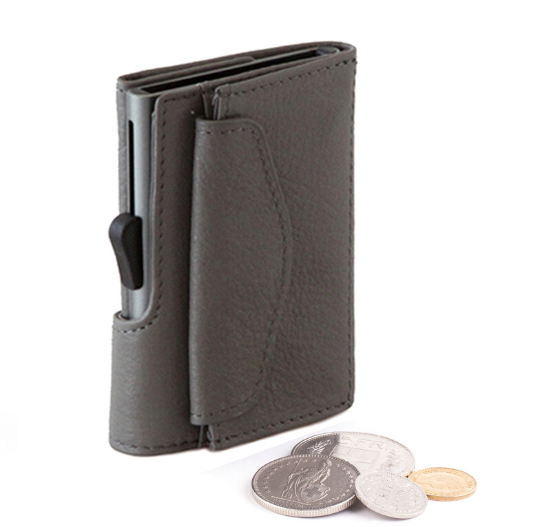 PORTE-MONNAIE ET CARTES RFID EN CUIR VINTAGE GRIS