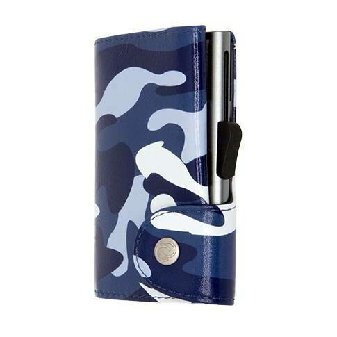 PORTE-CARTES RFID CUIR IMPRIMÉ CAMOUFLAGE BLEU