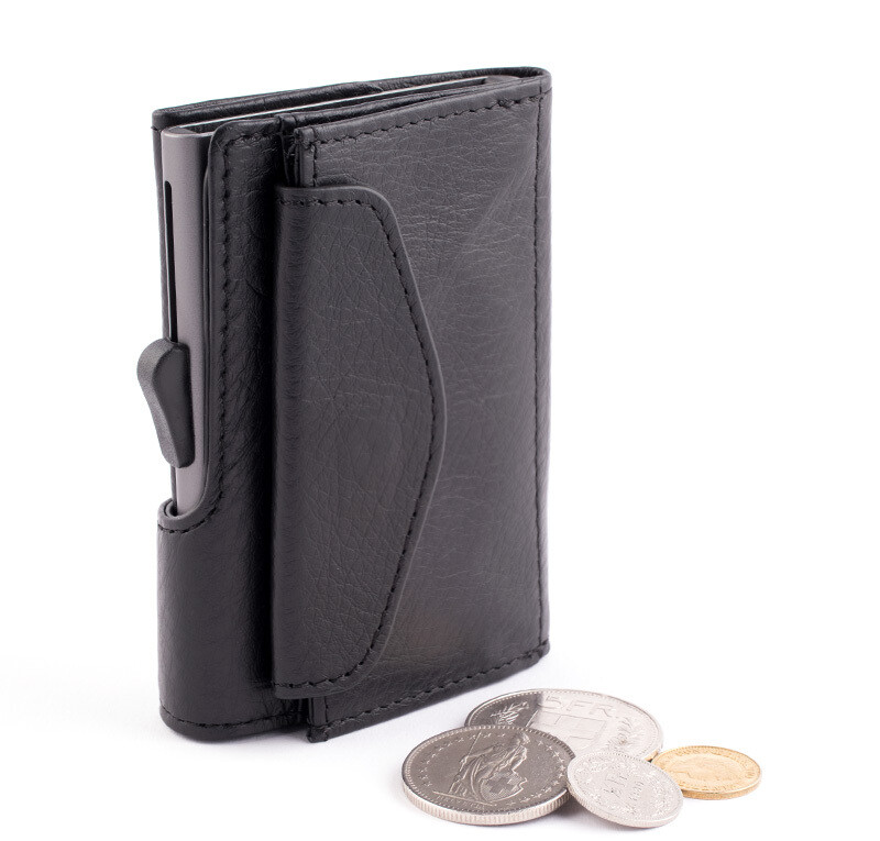 PORTE-MONNAIE ET CARTES RFID EN CUIR VINTAGE NOIR