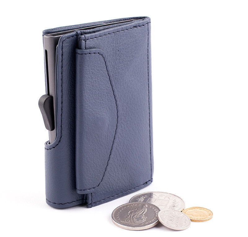 PORTE-MONNAIE ET CARTES RFID EN CUIR VINTAGE BLEU MARINE